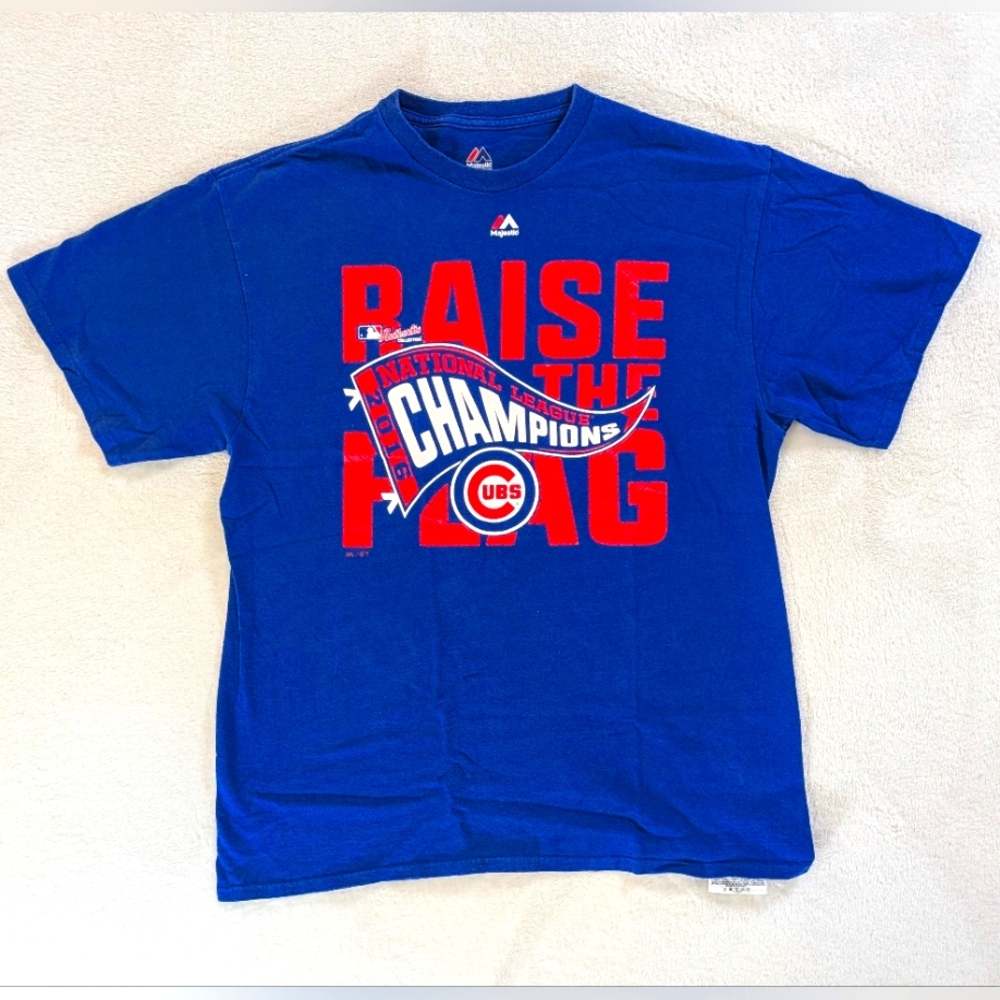Majestic MLB Chicago Cubs 2016 Raise The Flag NLC Tee T-Shirt Size Large